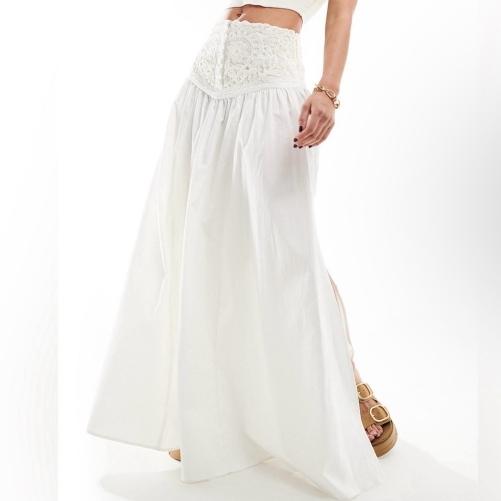 Free People Cream Lace Waist Maxi Skirt
